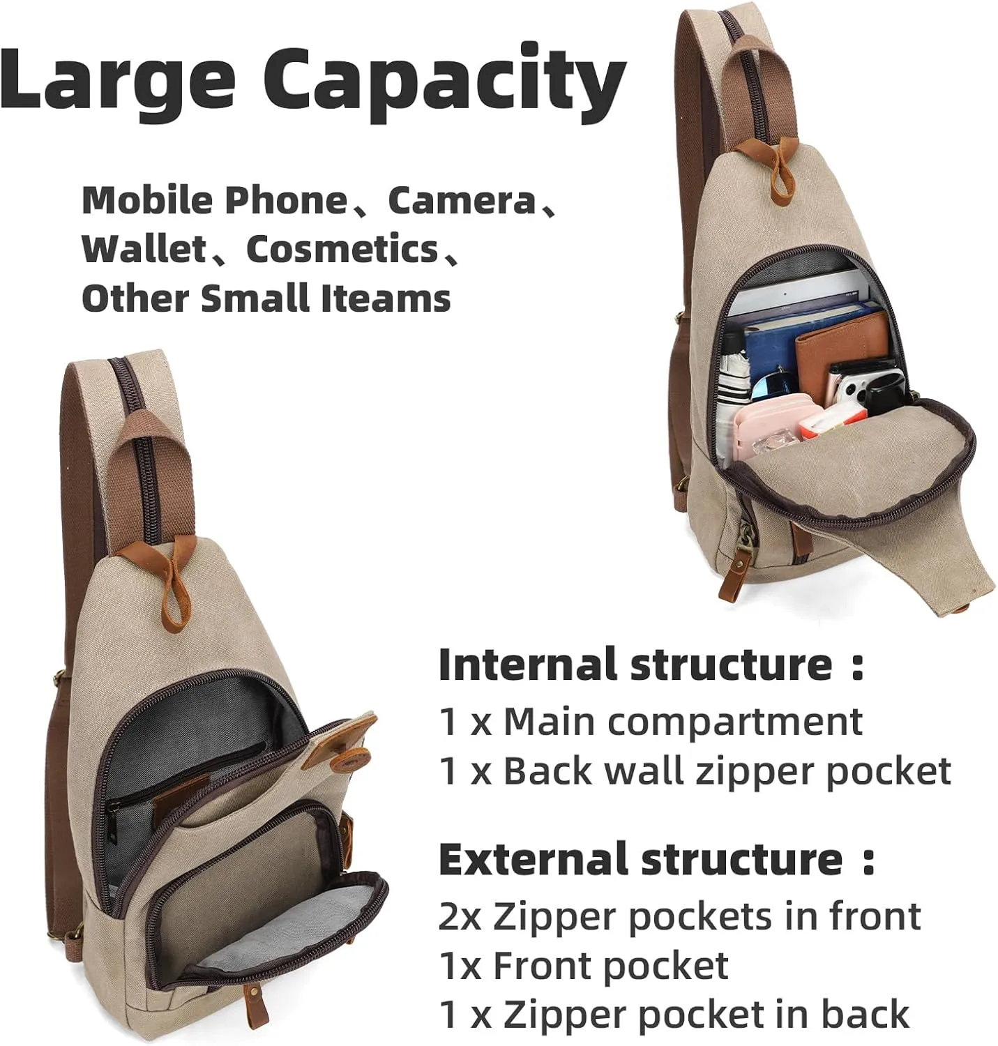 KL928 Canvas Sling Bag Crossbody Backpack Shoulder Casual Rucksack for Men Women