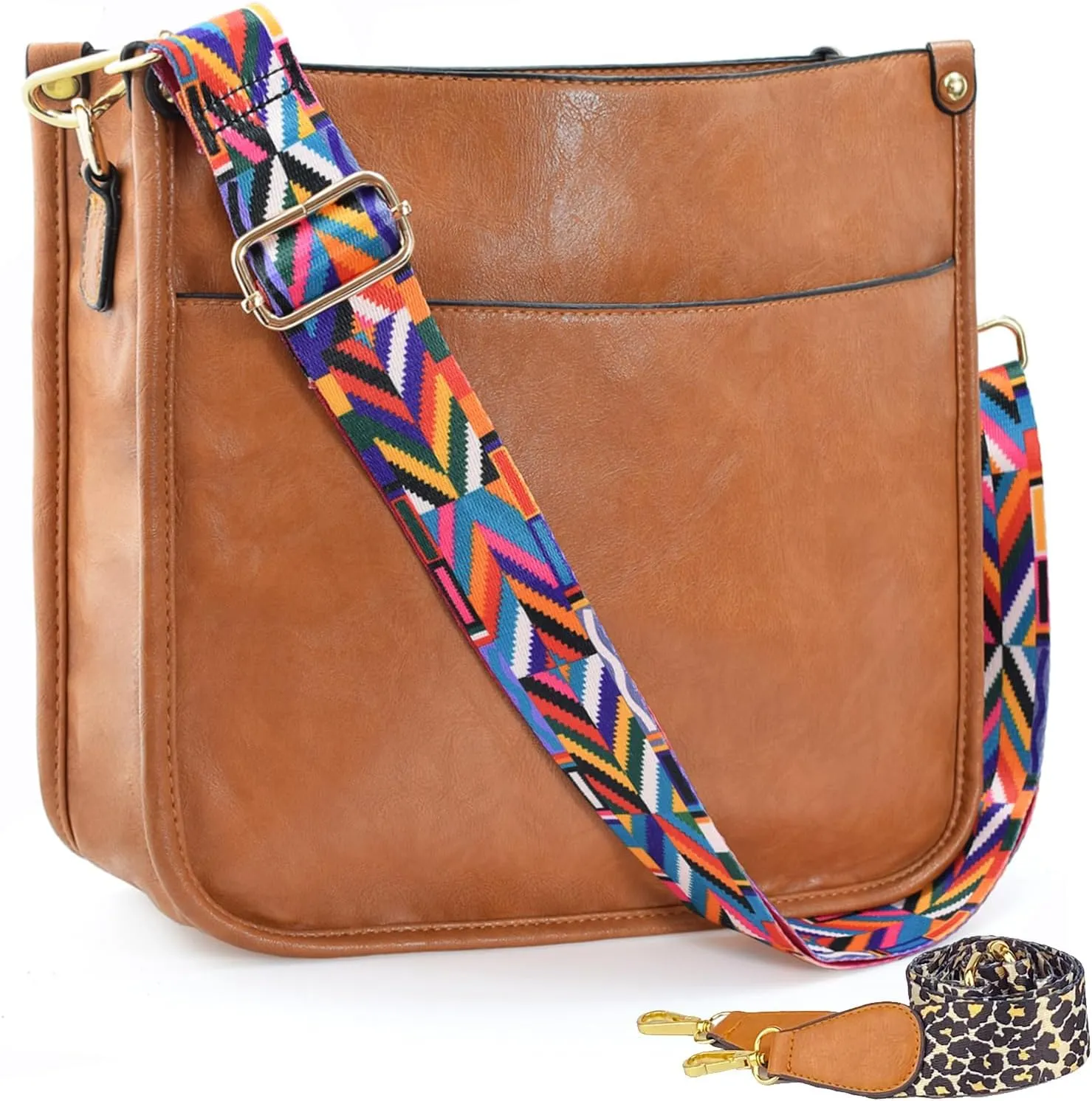 KlaOYer 2 Adjustable Strap Bag,Crossbody Bags Women,Guitar Strap Purse,Vegan Handbags Soft Shoulder Bag For Women