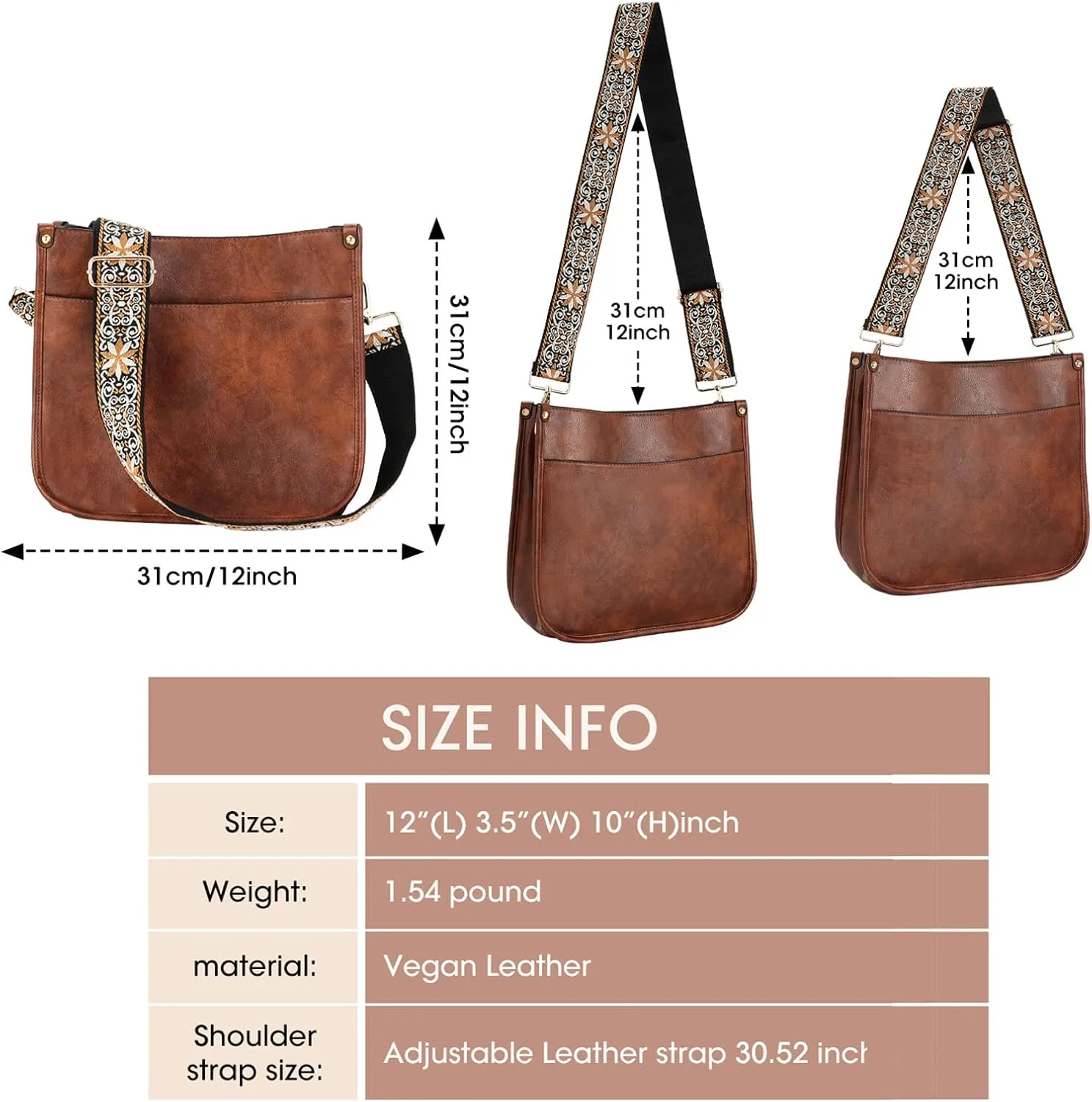 KlaOYer 2 Adjustable Strap Bag,Crossbody Bags Women,Guitar Strap Purse,Vegan Handbags Soft Shoulder Bag For Women