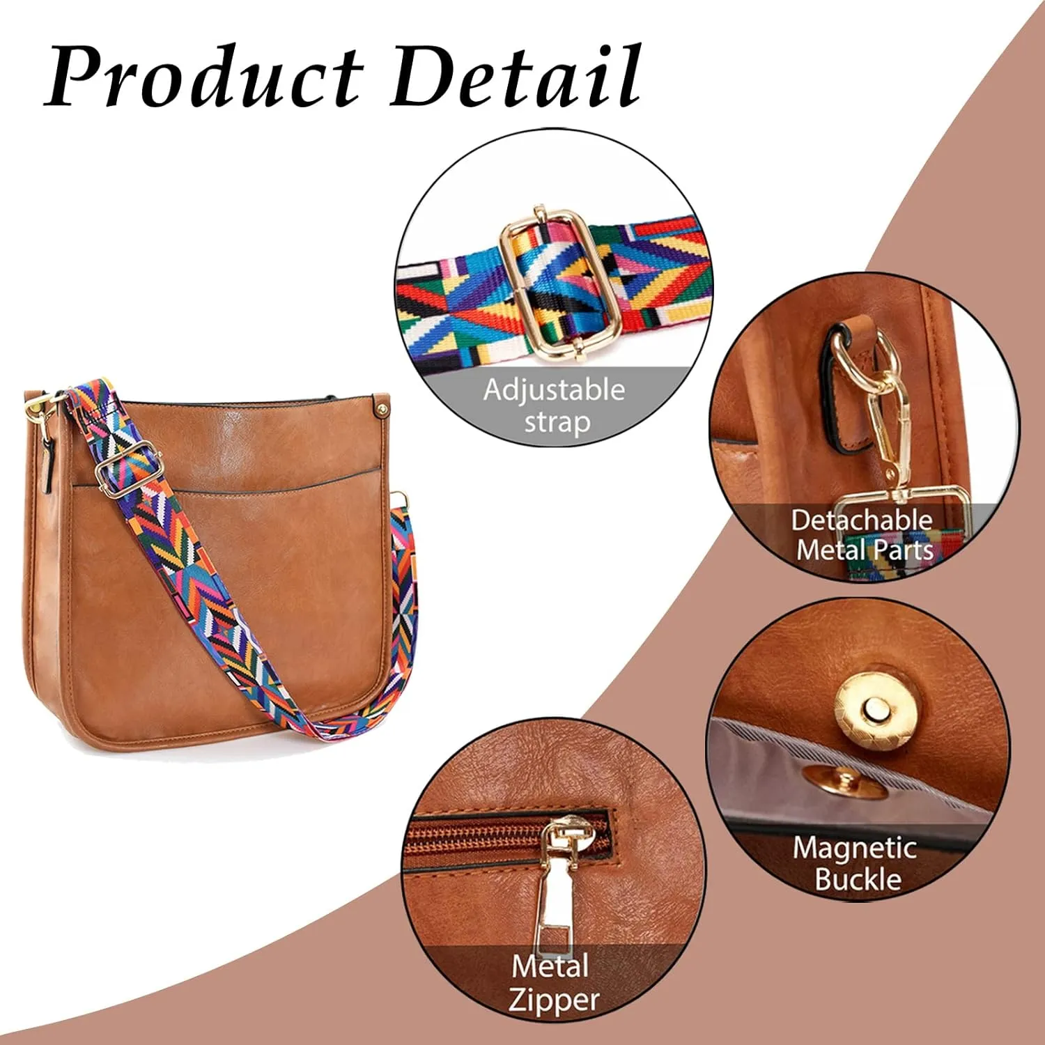 KlaOYer 2 Adjustable Strap Bag,Crossbody Bags Women,Guitar Strap Purse,Vegan Handbags Soft Shoulder Bag For Women