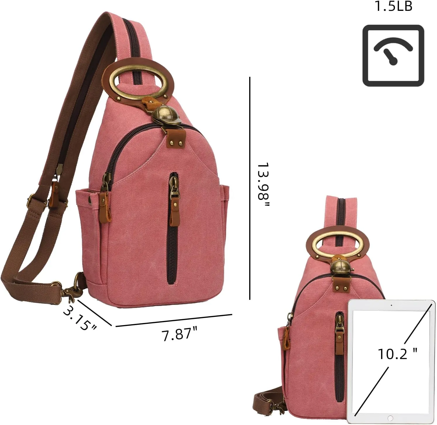 KouLi Buir Canvas Sling bag,Small Crossbody Backpack,Convertible Chest Bag Casual Daypack For Outdoor Cycling Hiking Travel (B3610-Rust Red-N)