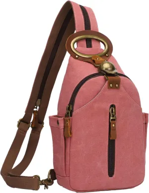 KouLi Buir Canvas Sling bag,Small Crossbody Backpack,Convertible Chest Bag Casual Daypack For Outdoor Cycling Hiking Travel (B3610-Rust Red-N)