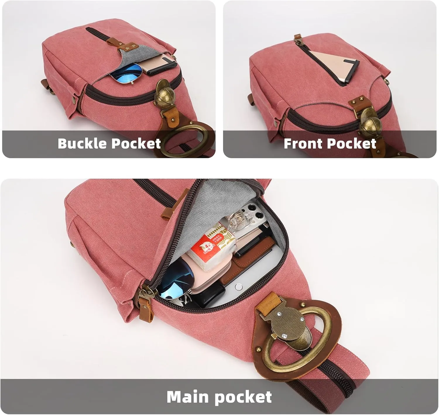 KouLi Buir Canvas Sling bag,Small Crossbody Backpack,Convertible Chest Bag Casual Daypack For Outdoor Cycling Hiking Travel (B3610-Rust Red-N)