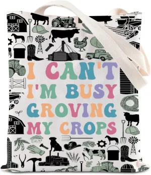 KUIYAI Agriculture Lover Tote Bag AG Teacher Agronomist Gift Agronomy Farming Canvas Bag I Can't I'm Busy Groving My Crops