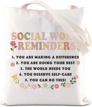 KUIYAI Social Worker Tote Bag MSW Appreciation Canvas Bag Social Work Month Gift Social Work Reminders Gift Volunteer Gift