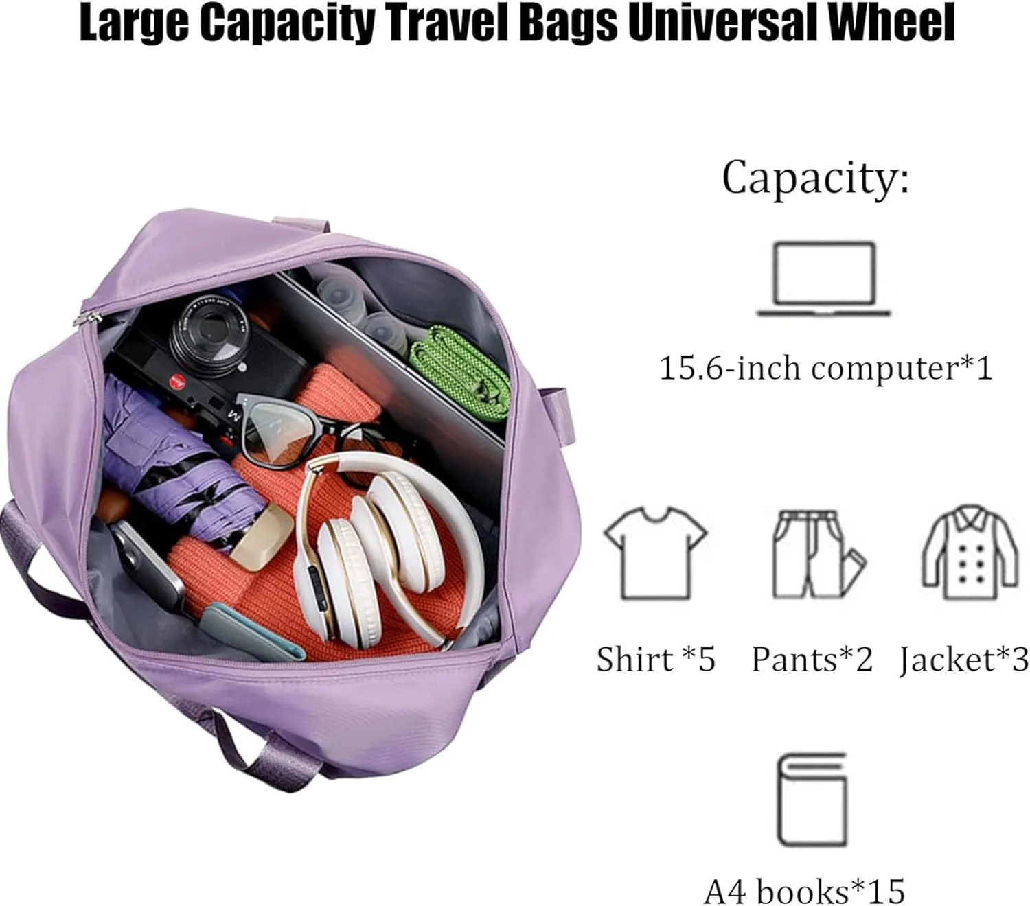 Kulken Travel Bag with wheels, 2025 New Large Capacity Travel Bag - Universal Wheel Removable, Travel Bags Universal (Gray)