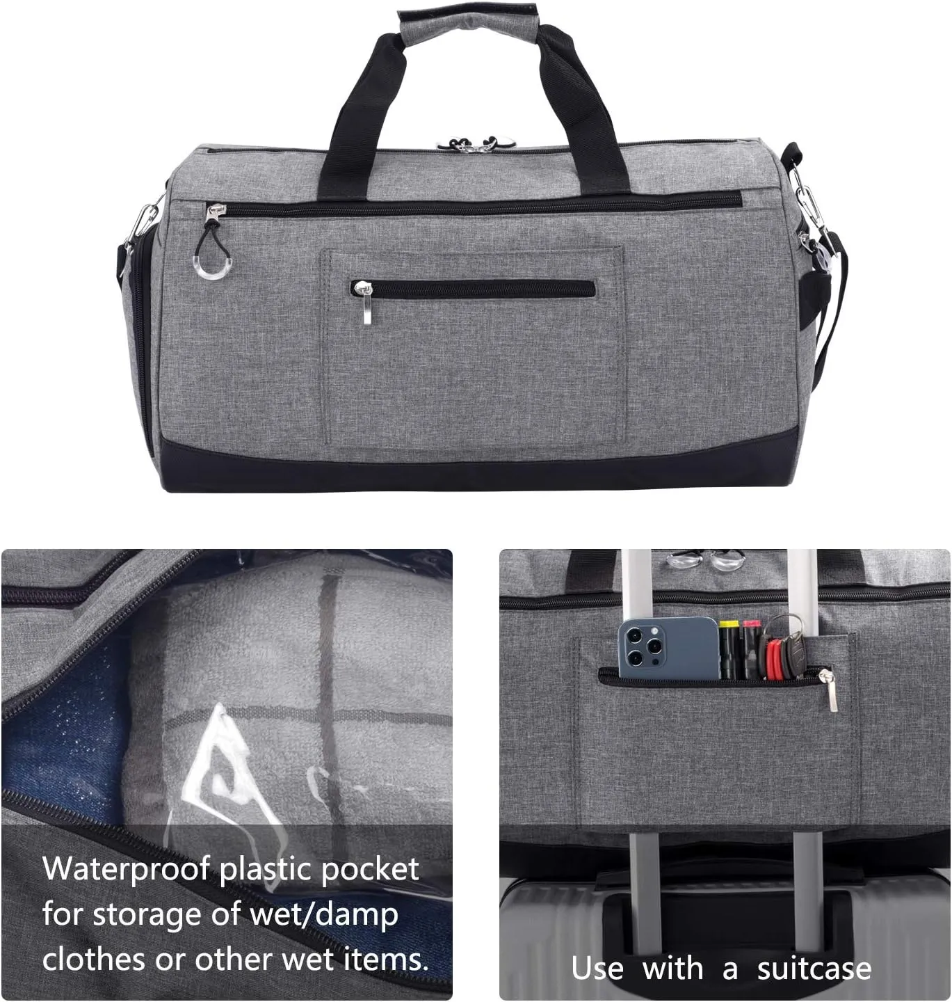 Kuston Sports Gym Bag with Shoes Compartment &Wet Pocket Gym Duffel Bag Overnight Bag for Men and Women-Grey