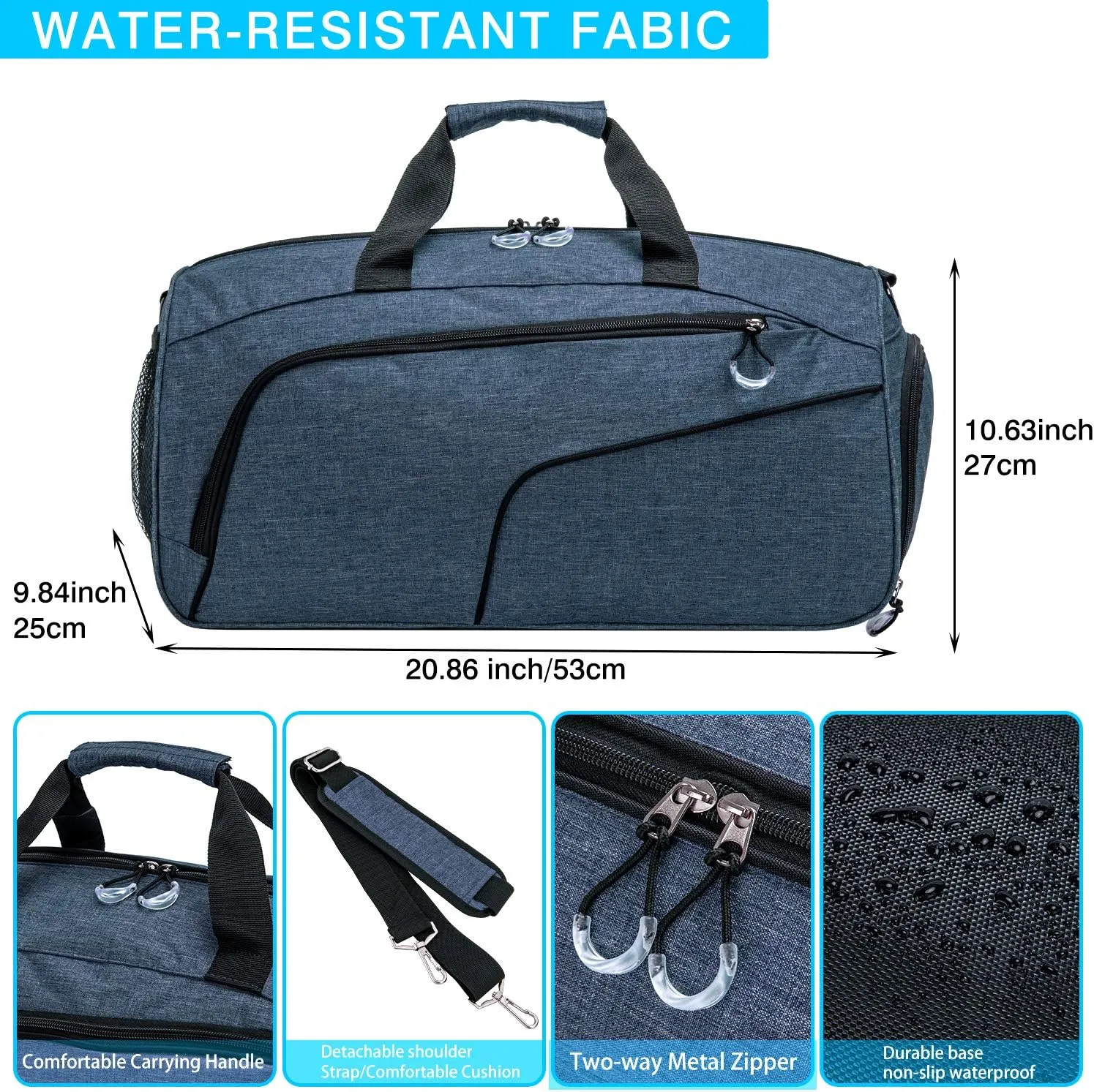 Kuston Sports Gym Bag with Shoes Compartment &Wet Pocket Gym Duffel Bag Overnight Bag for Men and Women(Blue)