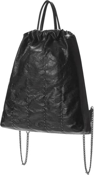 KWANI Chelsea Women Backpack Leather Drawstring Bag for Women (Black)
