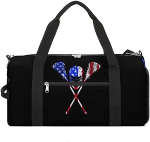 Lacrosse U.S. Flag Gym Duffle Bag Waterproof Travel Bag Small for Sports and Weekend Getaway