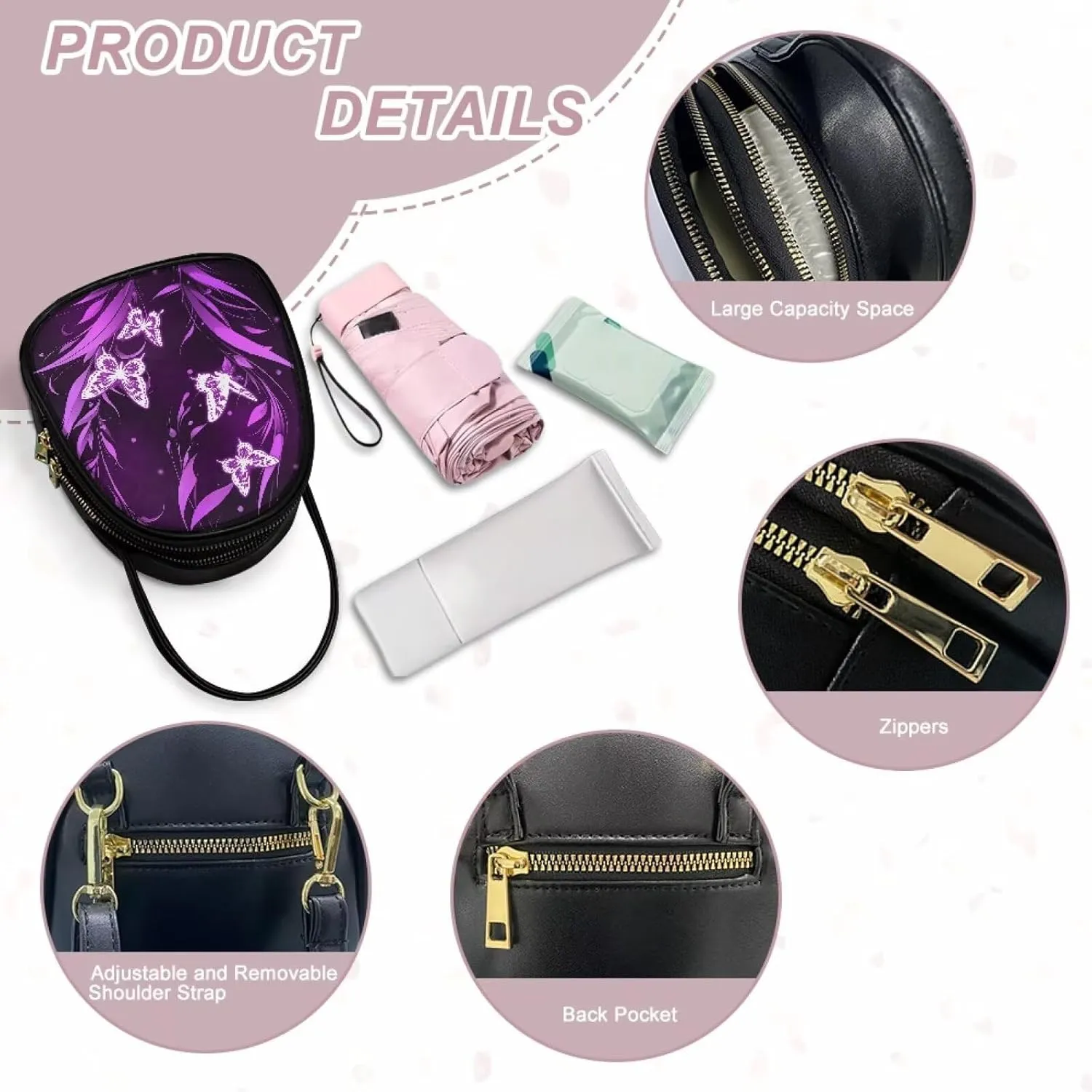 Ladies Double Layer Soft PU Leather Multi-Pocket Shoulder Bag Handbag Womens Crossboby Bag with Adjustable Strap