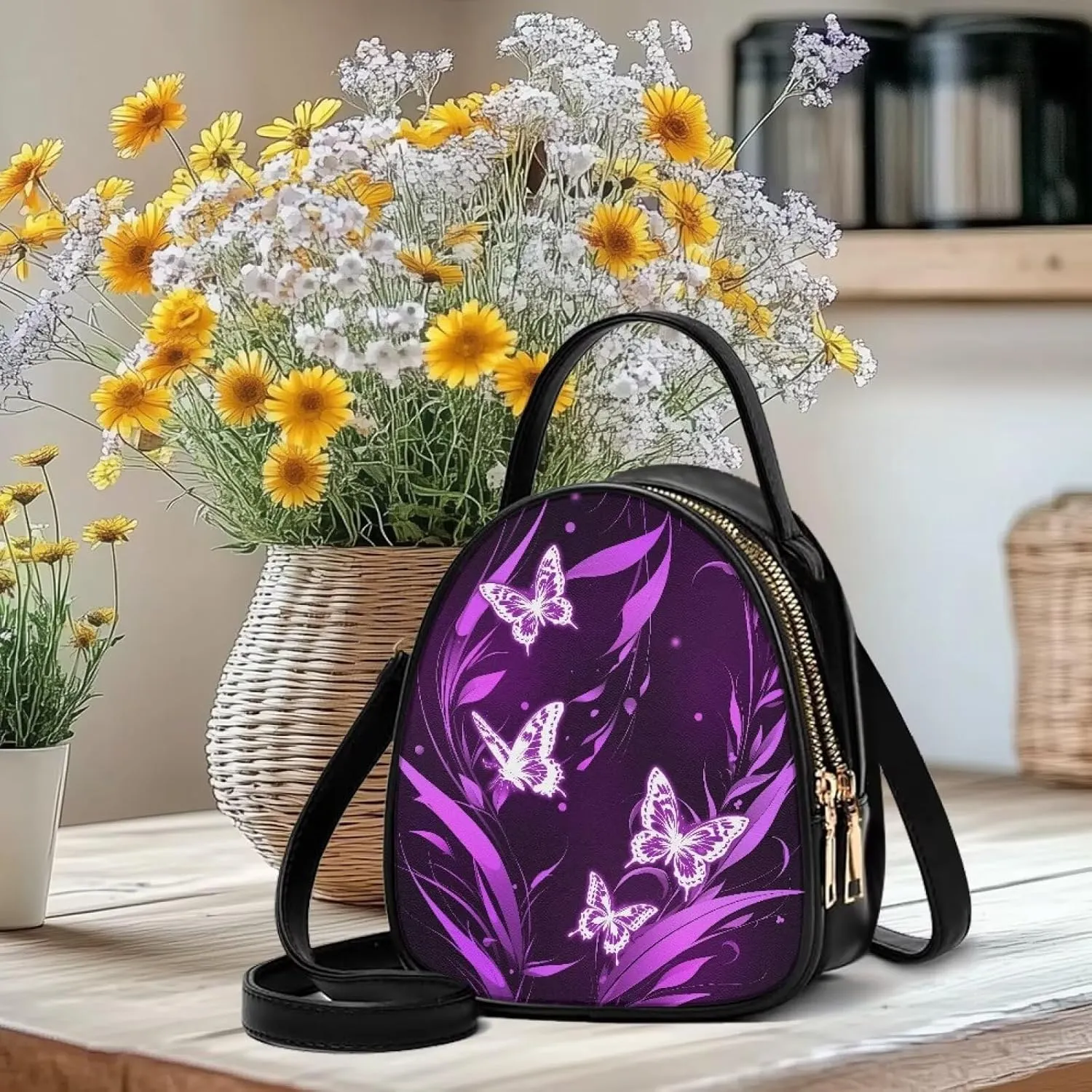 Ladies Double Layer Soft PU Leather Multi-Pocket Shoulder Bag Handbag Womens Crossboby Bag with Adjustable Strap