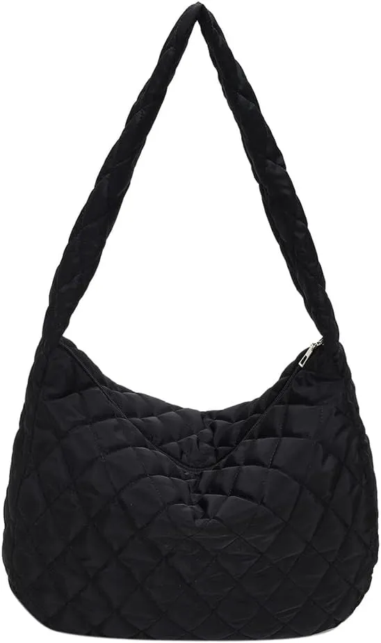 Ladies Hobo Bag Lightweight Girl Large Bag Solid Color Fashion Shopping Bag Soft Quilted for Women Vacation Travel