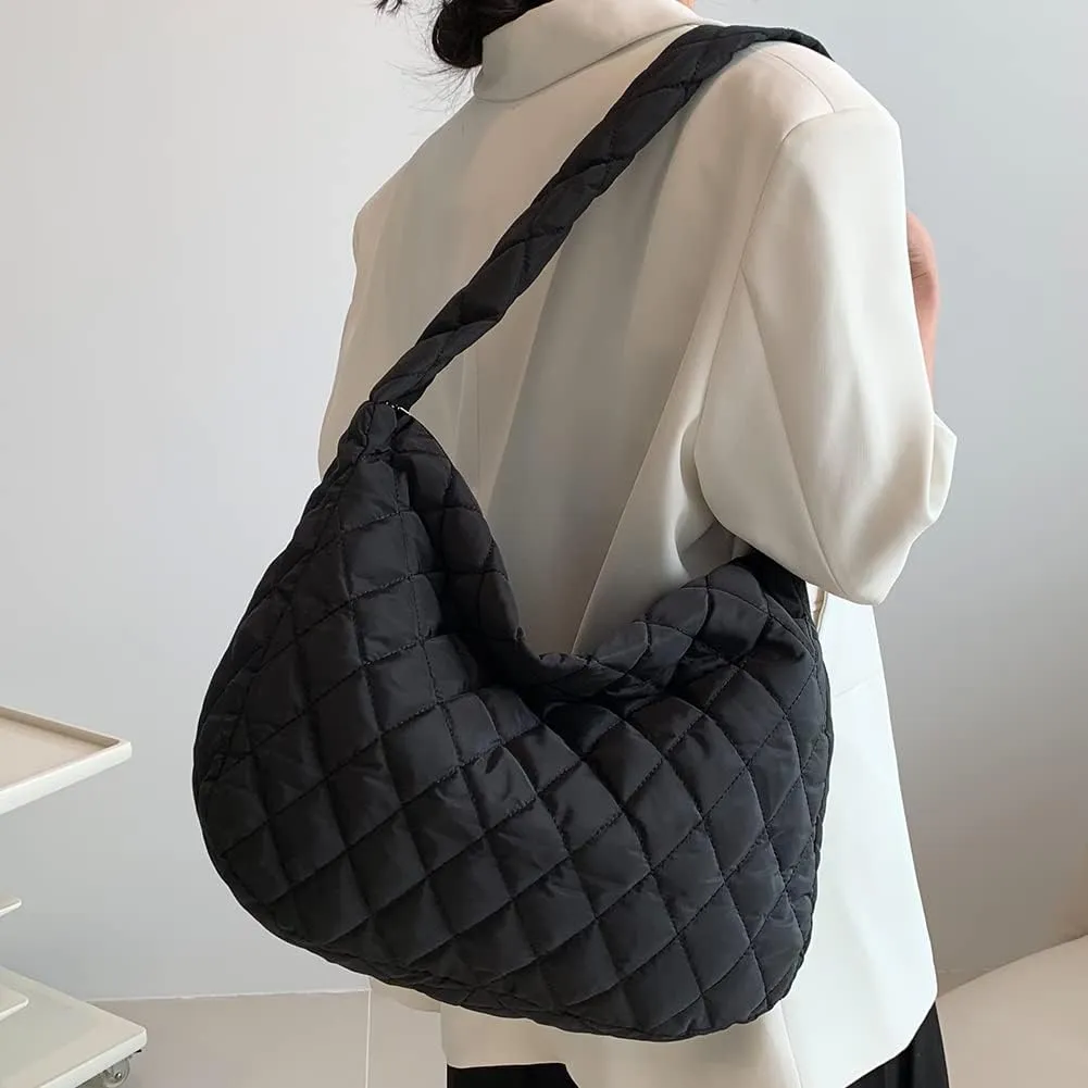 Ladies Hobo Bag Lightweight Girl Large Bag Solid Color Fashion Shopping Bag Soft Quilted for Women Vacation Travel