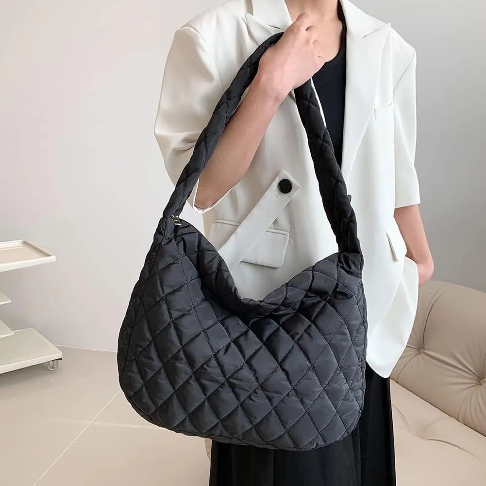 Ladies Hobo Bag Lightweight Girl Large Bag Solid Color Fashion Shopping Bag Soft Quilted for Women Vacation Travel
