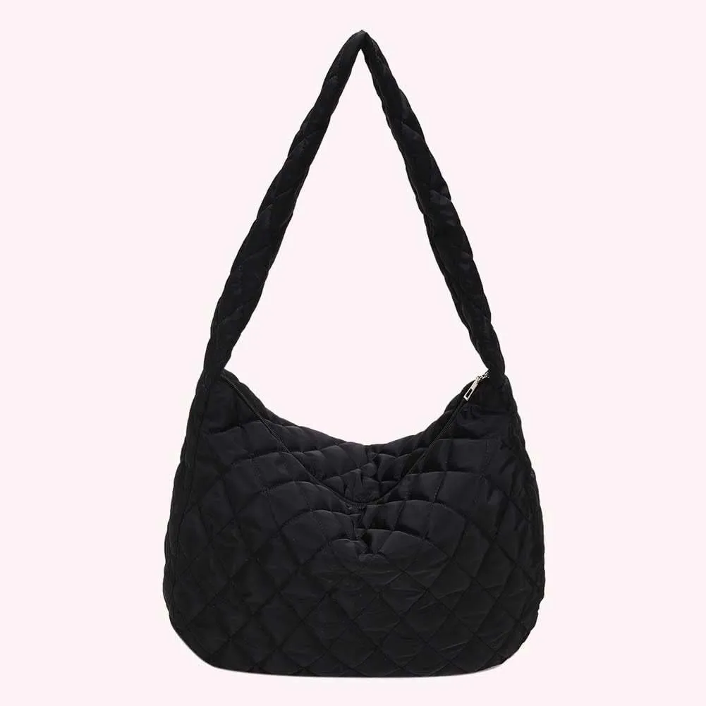 Ladies Hobo Bag Lightweight Girl Large Bag Solid Color Fashion Shopping Bag Soft Quilted for Women Vacation Travel
