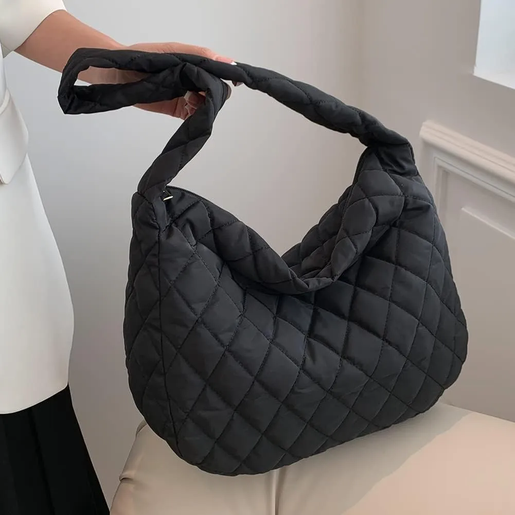 Ladies Hobo Bag Lightweight Girl Large Bag Solid Color Fashion Shopping Bag Soft Quilted for Women Vacation Travel