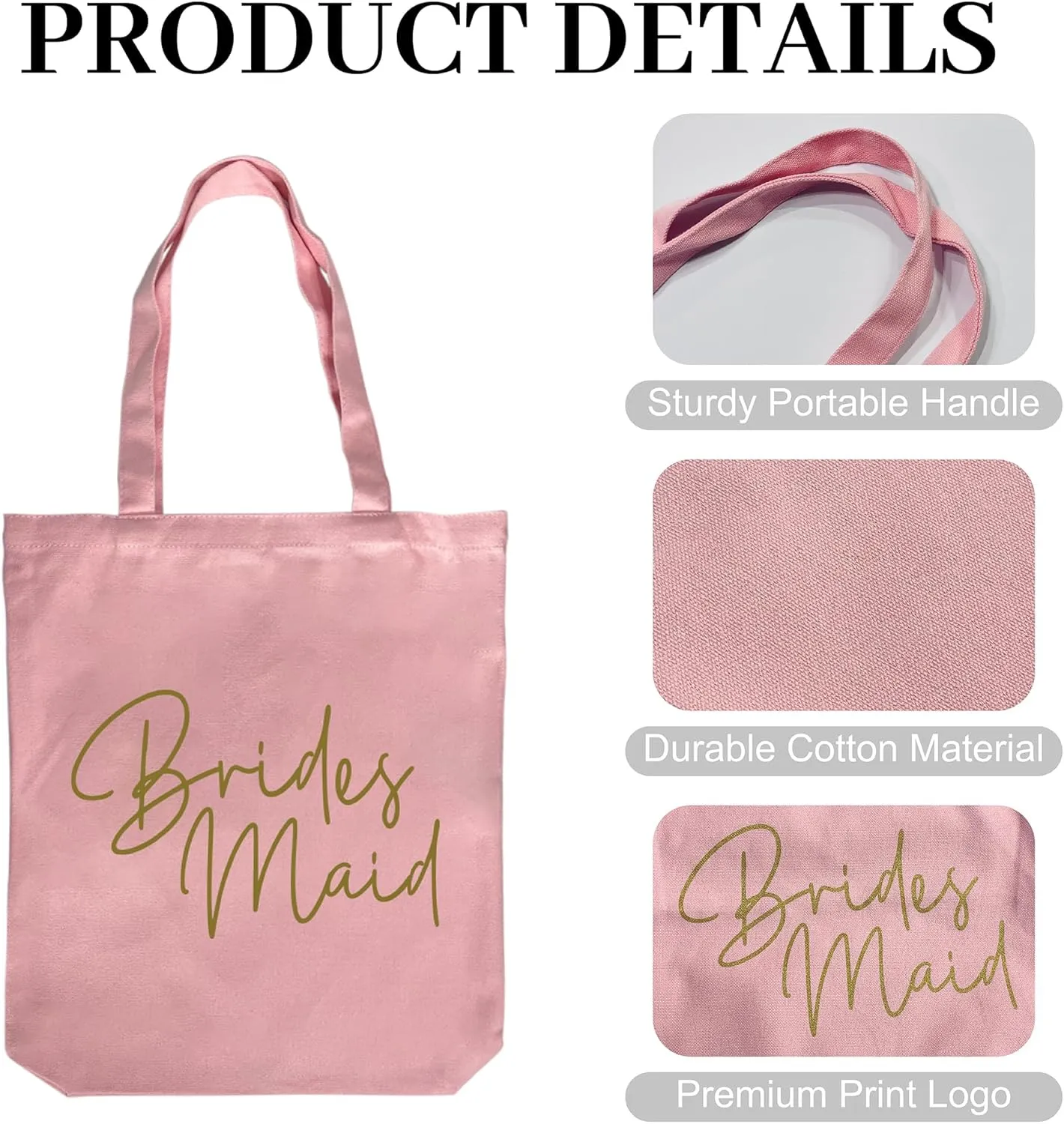 LADY & HOME 10pcs Bachelorette Party Bride Team Bridesmaid Cotton Tote Bags for Wedding Gifts