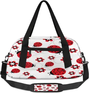 Lady Beetle Flowers Waterproof Sports Gym Bag Portable Dance Gymnastics Work Out Bag Lightweight Travel Duffel Bag Overnight Weekender Bag
