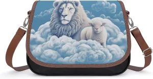 Lamb with A Lion On The Clouds Leather Shoulder Bag for Women Classic Crossbody Purse Leather Tote Bag Handbag Purse Small Shoulder Bags for Shopping