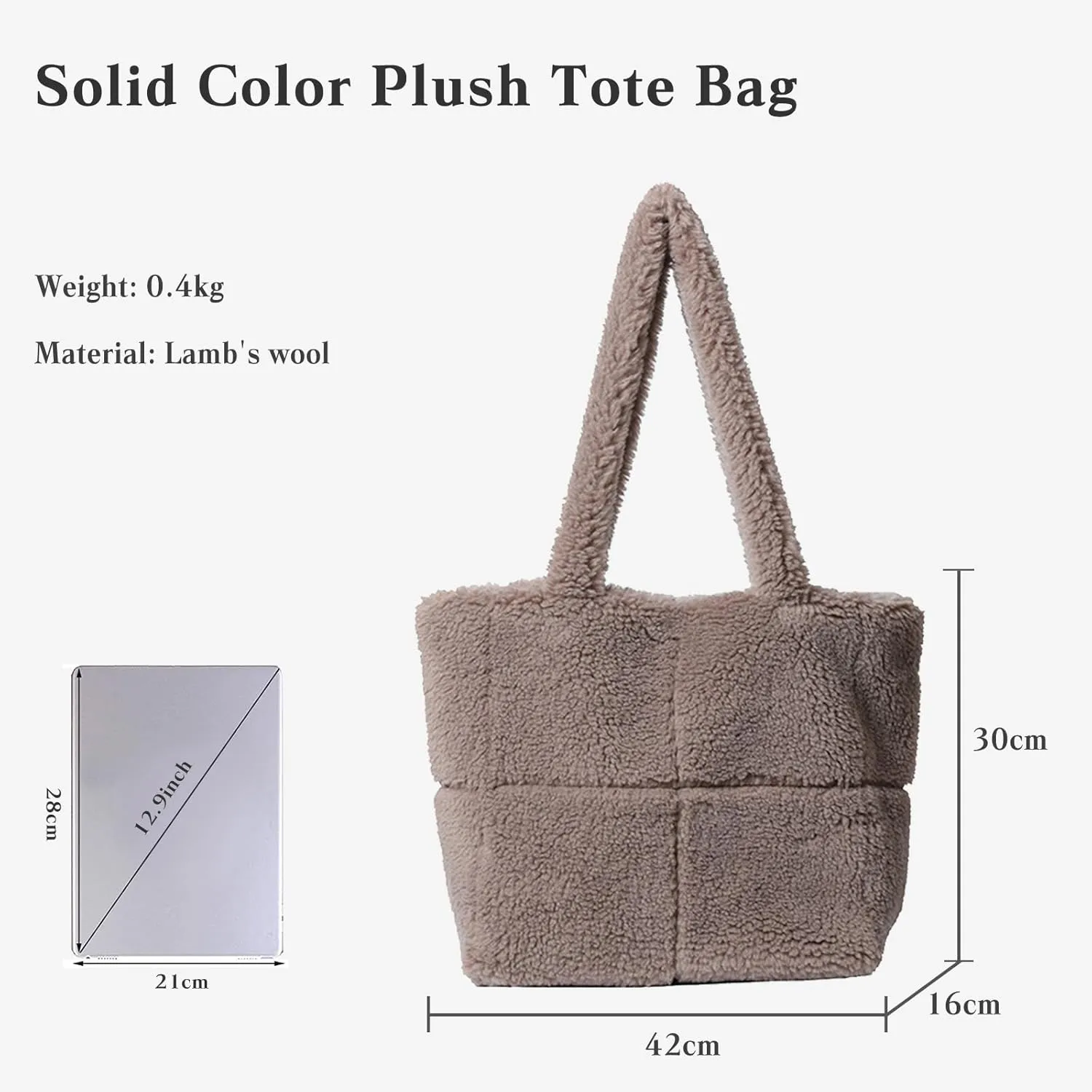 Lamb Wool Handbag for Women Soft Plush Shoulder Bag Fluffy Tote Bag Furry Top Handle Bag Cute Fuzzy Hobo Bag