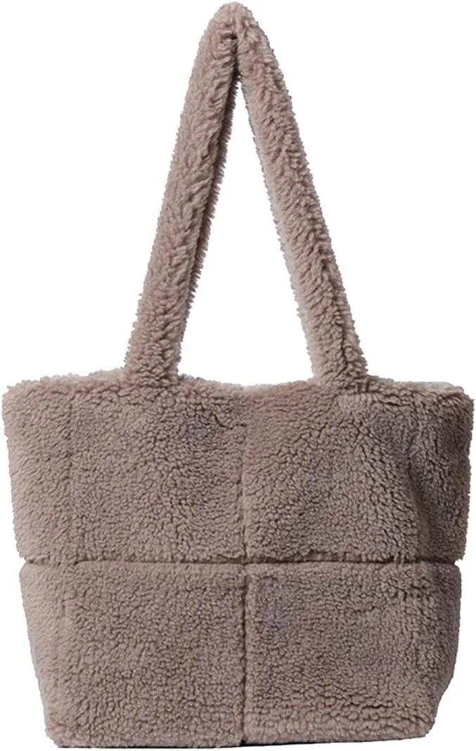Lamb Wool Handbag for Women Soft Plush Shoulder Bag Fluffy Tote Bag Furry Top Handle Bag Cute Fuzzy Hobo Bag