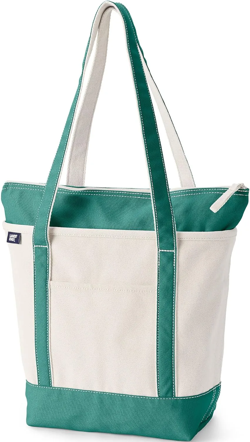 Lands' End Zip Top Long Handle Canvas Tote Bag