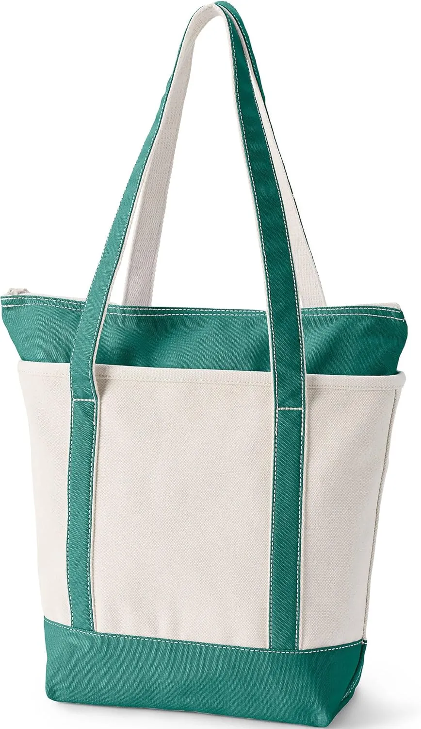 Lands' End Zip Top Long Handle Canvas Tote Bag
