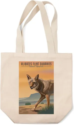 Lantern Press Alibates Flint Quarries National Monument, Texas, Coyote Litho (100% Cotton Canvas Reusable Tote Bag)