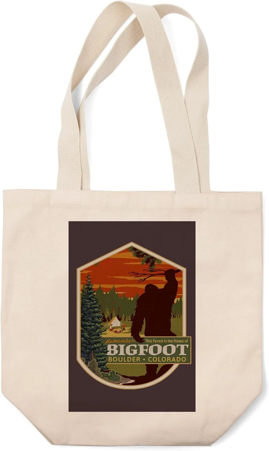 Lantern Press Boulder, Colorado, Home of Bigfoot, (100% Cotton Canvas Reusable Tote Bag)