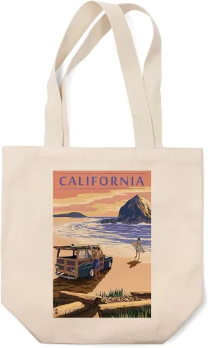 Lantern Press California, Woody on Beach (100% Cotton Canvas Reusable Tote Bag)