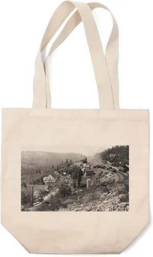 Lantern Press Emigrant Gap, California, Aerial View of The Town (100% Cotton Canvas Reusable Tote Bag)