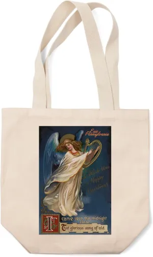 Lantern Press Erie, Pennsylvania, Vintage Angel, Christmas Greeting (100% Cotton Canvas Reusable Tote Bag)