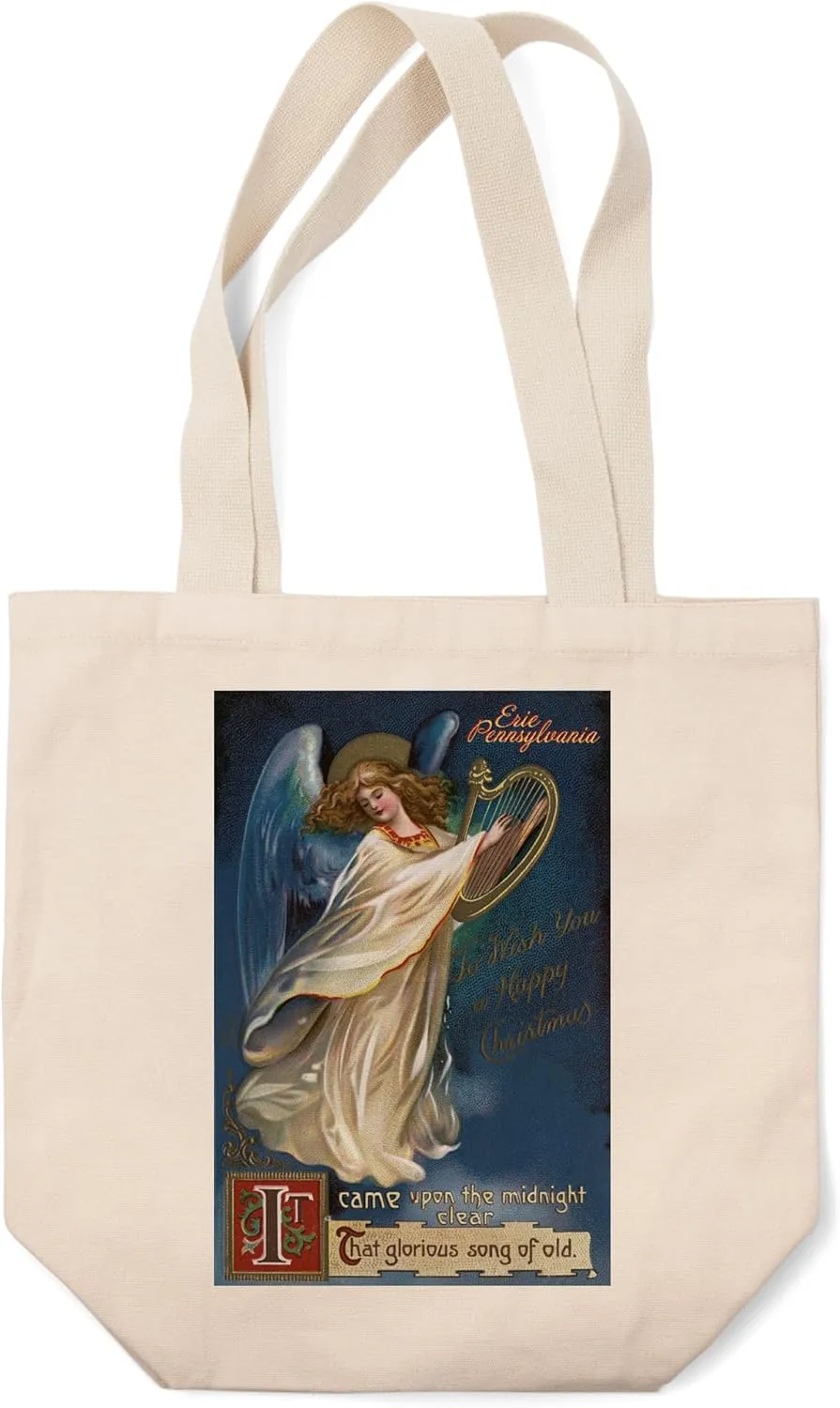Lantern Press Erie, Pennsylvania, Vintage Angel, Christmas Greeting (100% Cotton Canvas Reusable Tote Bag)