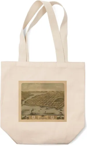Lantern Press Hudson, Wisconsin, Panoramic Map (100% Cotton Canvas Reusable Tote Bag)