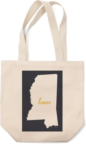 Lantern Press Mississippi, Home State, White on Gray (100% Cotton Canvas Reusable Tote Bag)