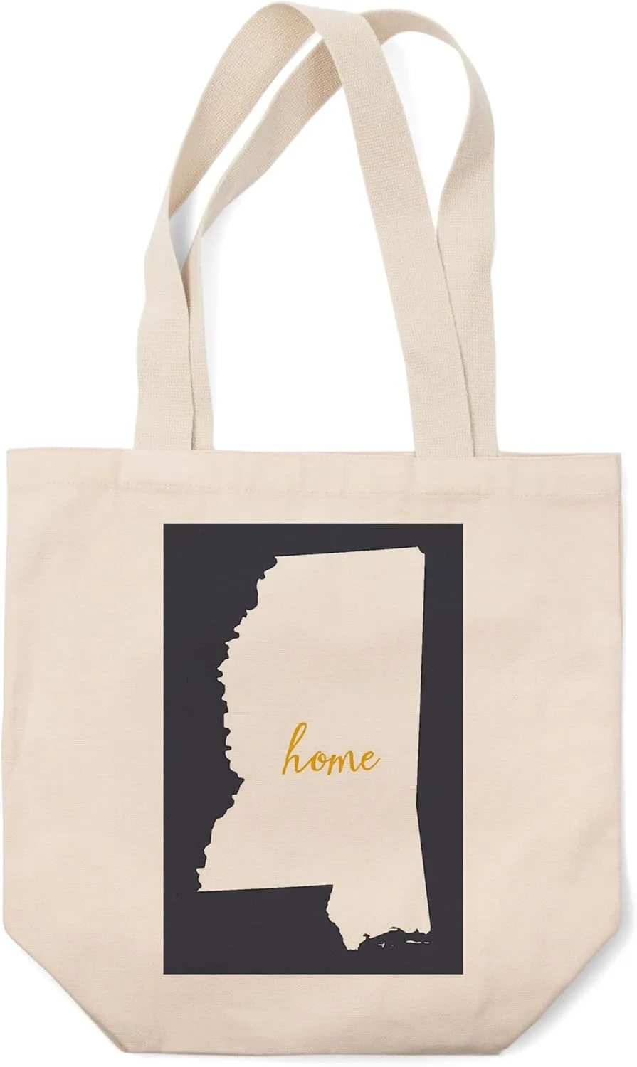 Lantern Press Mississippi, Home State, White on Gray (100% Cotton Canvas Reusable Tote Bag)