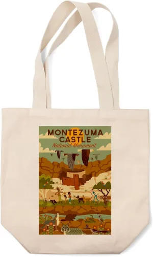 Lantern Press Montezuma Castle National Monument, Arizona, Geometric (100% Cotton Canvas Reusable Tote Bag)