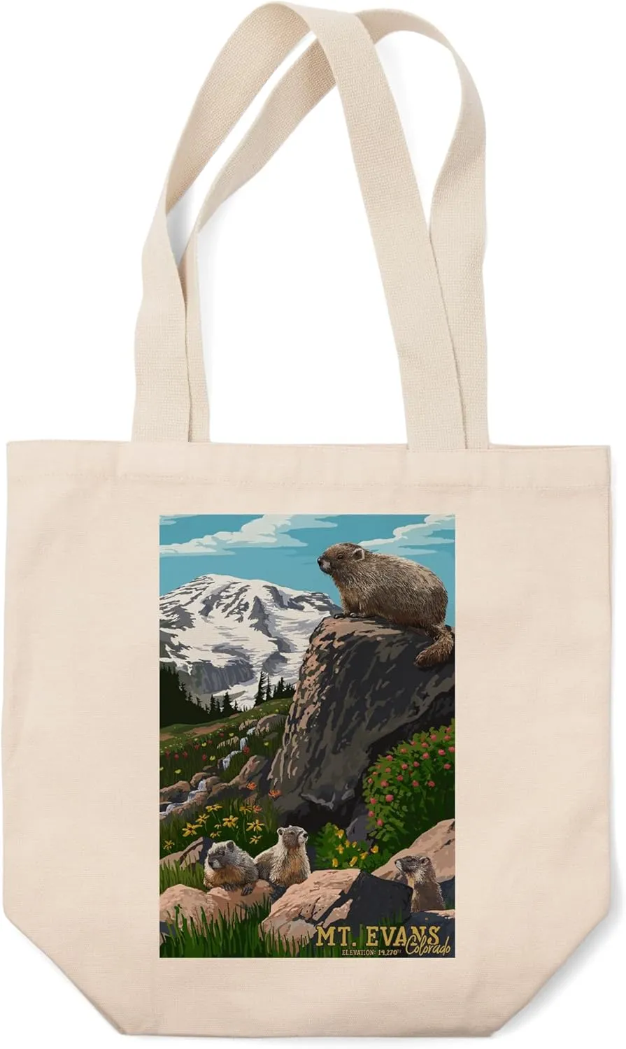 Lantern Press Mount Evans, Colorado, Marmots, Elevation (100% Cotton Canvas Reusable Tote Bag)