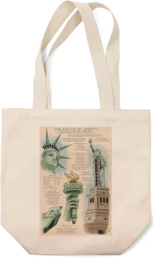 Lantern Press New York, Statue of Liberty National Monument, Technical (100% Cotton Canvas Reusable Tote Bag)