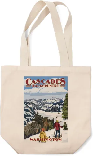Lantern Press North Cascades, Washington, Snowshoer Scene (100% Cotton Canvas Reusable Tote Bag)