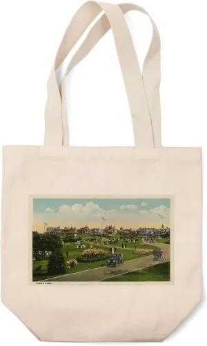 Lantern Press Oak Bluffs, Massachusetts, Martha's Vineyard, Ocean Park View (100% Cotton Canvas Reusable Tote Bag)