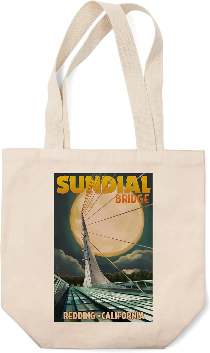 Lantern Press Redding, California, Sundial Bridge and Moon (100% Cotton Canvas Reusable Tote Bag)