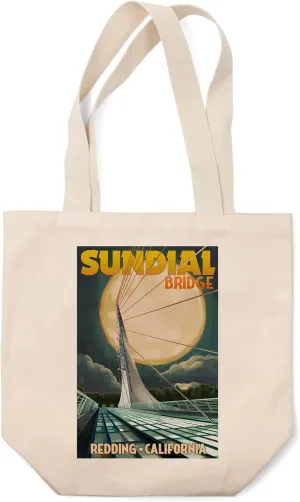 Lantern Press Redding, California, Sundial Bridge and Moon (100% Cotton Canvas Reusable Tote Bag)