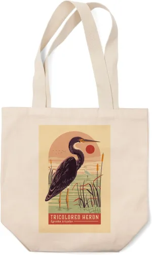 Lantern Press Shorebirds at Sunset Collection, Tricolored Heron, Bird, (100% Cotton Canvas Reusable Tote Bag)