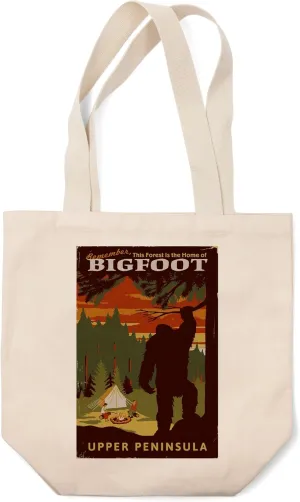 Lantern Press Upper Peninsula, Michigan, Home of Bigfoot (100% Cotton Canvas Reusable Tote Bag)