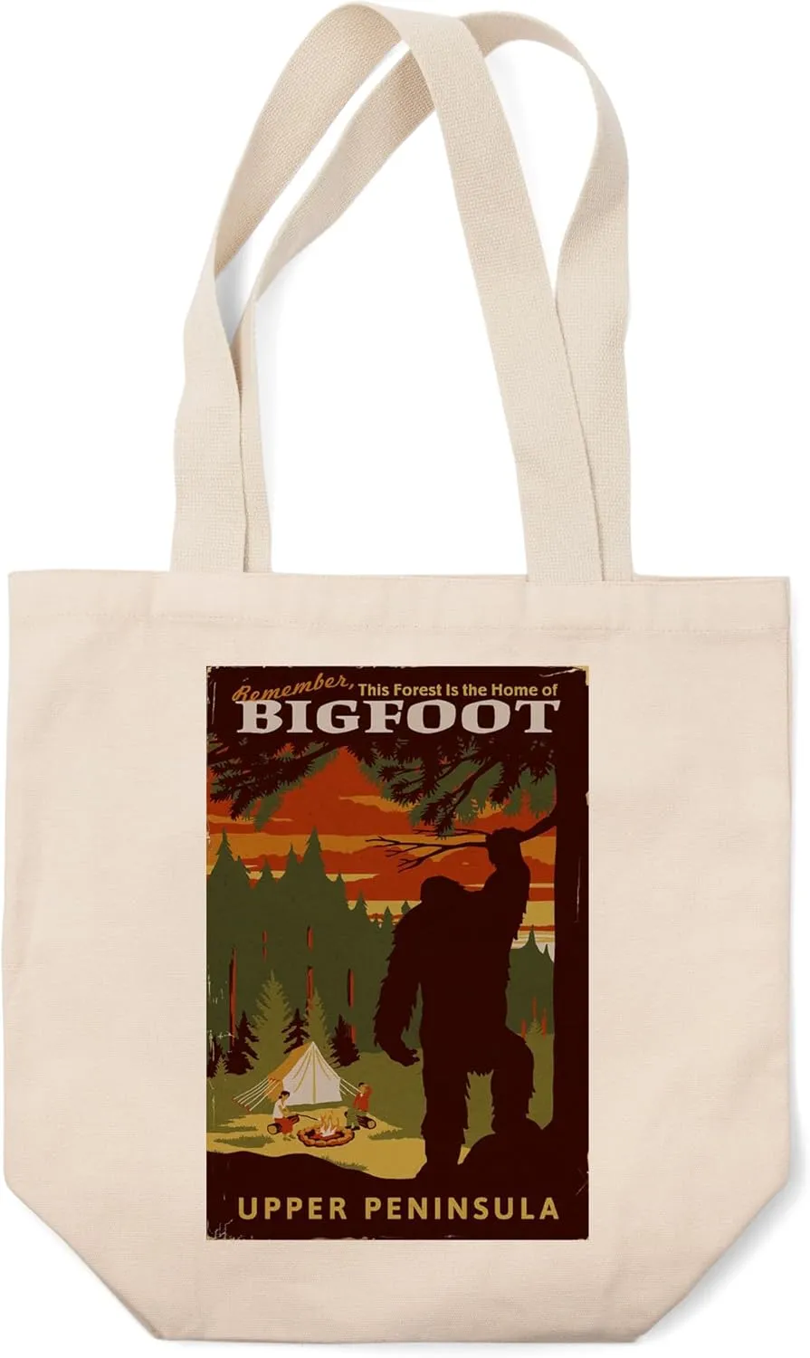 Lantern Press Upper Peninsula, Michigan, Home of Bigfoot (100% Cotton Canvas Reusable Tote Bag)
