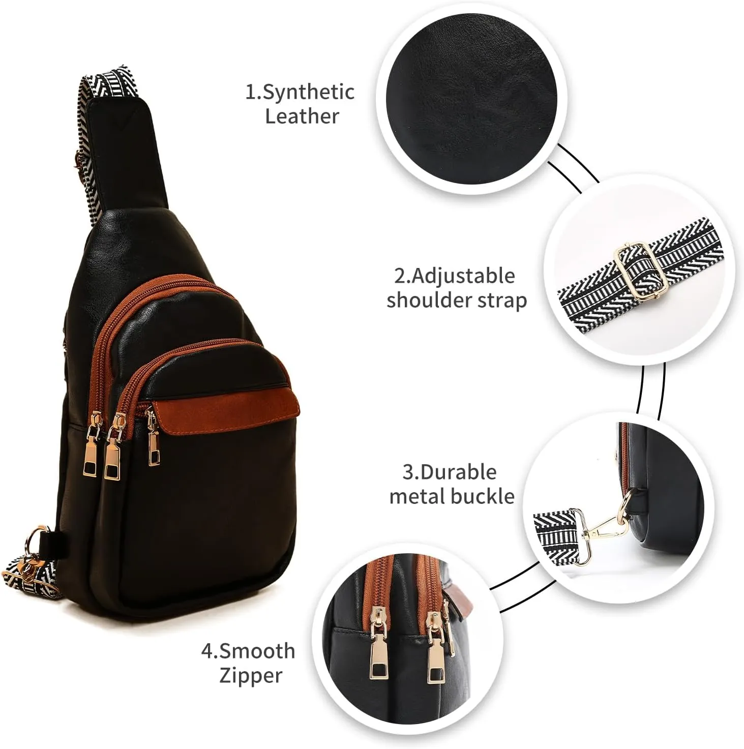 LAORENTOU Designer Crossbody Bag for Women,Medium Sling Bags with Zipper, Chest Bag with Adjustable Shoulder Strap