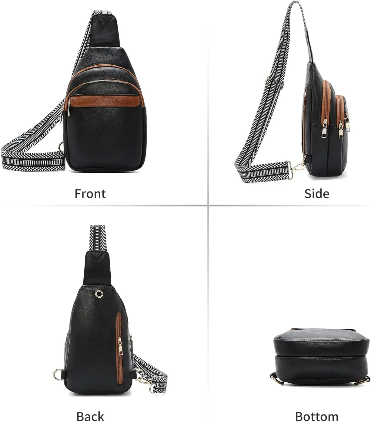 LAORENTOU Designer Crossbody Bag for Women,Medium Sling Bags with Zipper, Chest Bag with Adjustable Shoulder Strap