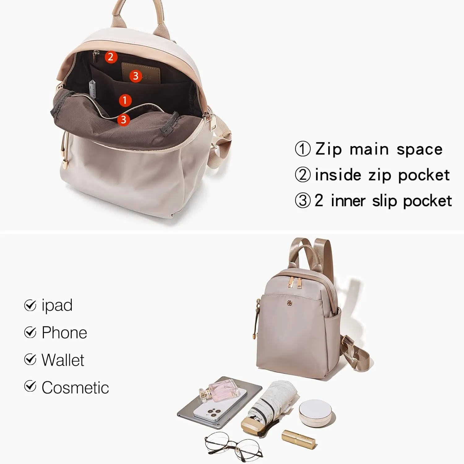 LAORENTOU Small Backpack Purse for Women Cowhide Mini Leather Backpack for Women, Ladies Small Shoulder Crossbody Handbags